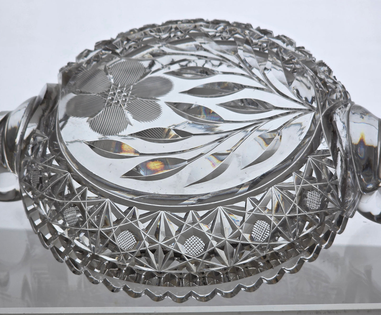 ABP cut glass 2 handled. dish American brilliant period 1886 -1915 bob61