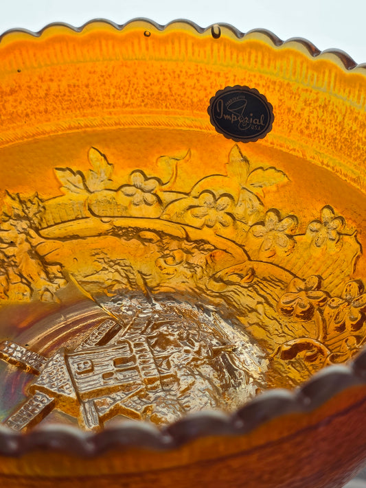 Imperial marigold carnival luster windmill bowl