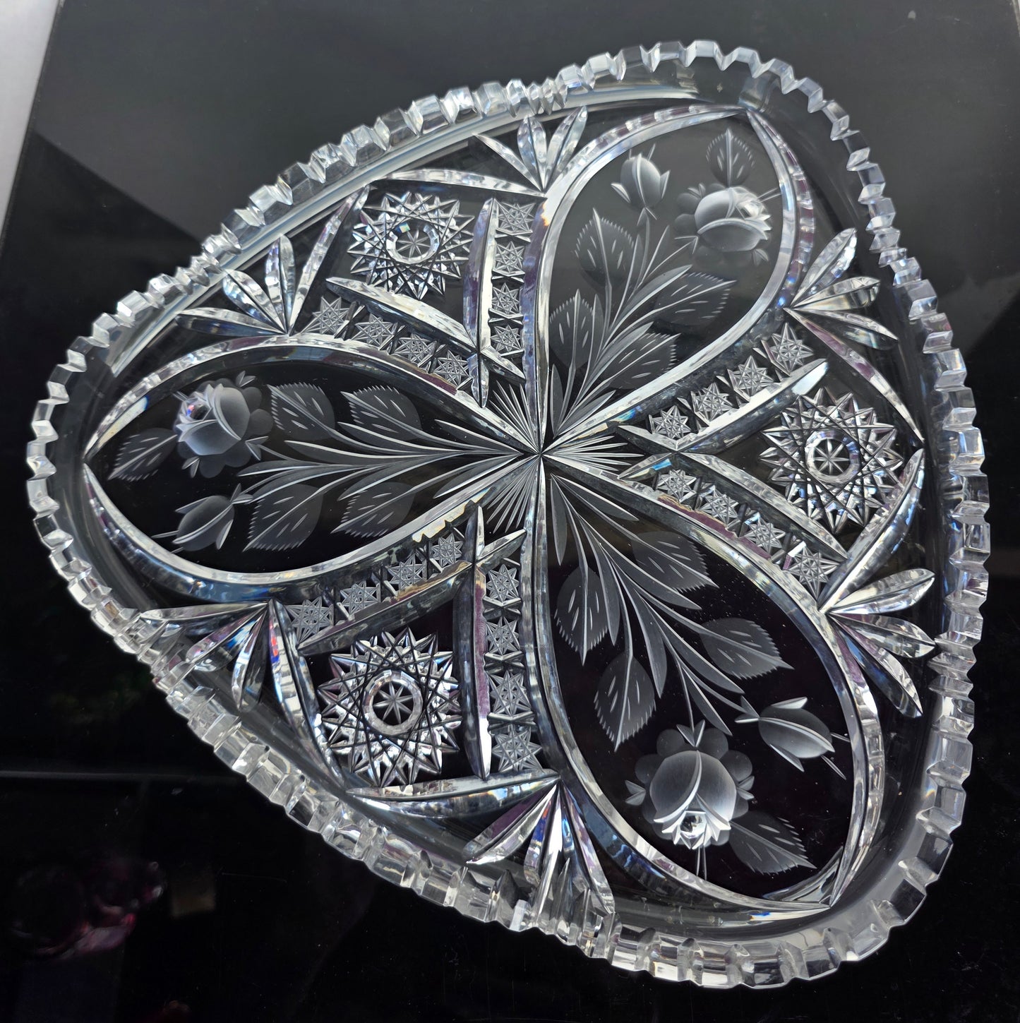 Hand Cut glass Bohemia triangle snack dish 24% lead crystal