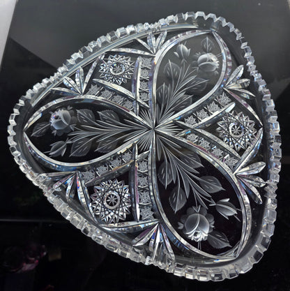 Hand Cut glass Bohemia triangle snack dish 24% lead crystal