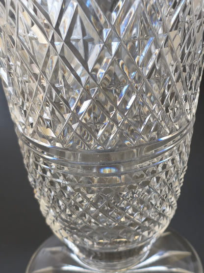 Waterford CUT GLASS  signed gegorgan vase  footed old cut in Ireland