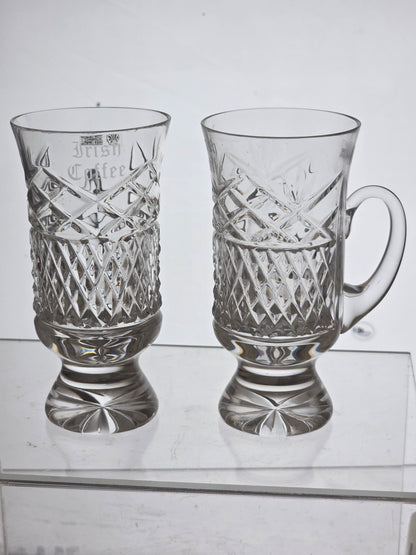 Signed Galway crystal Irish coffee mugs cut glass.