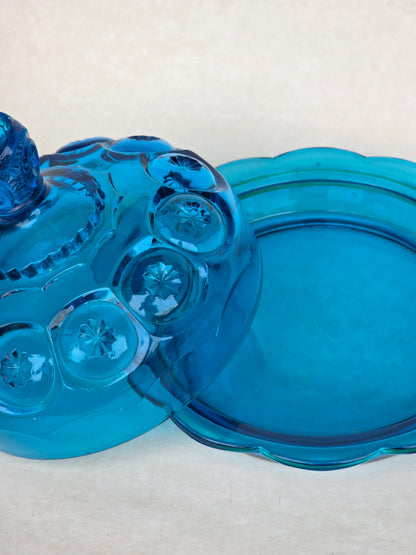 L.E Smith glass blue moon and star cheese dish