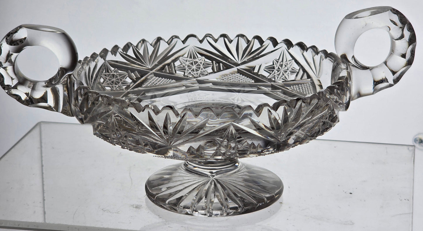 ABP cut glass handled pedestal compote American brilliant period 1886 -1915 PA25