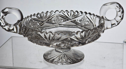 ABP cut glass handled pedestal compote American brilliant period 1886 -1915 PA25