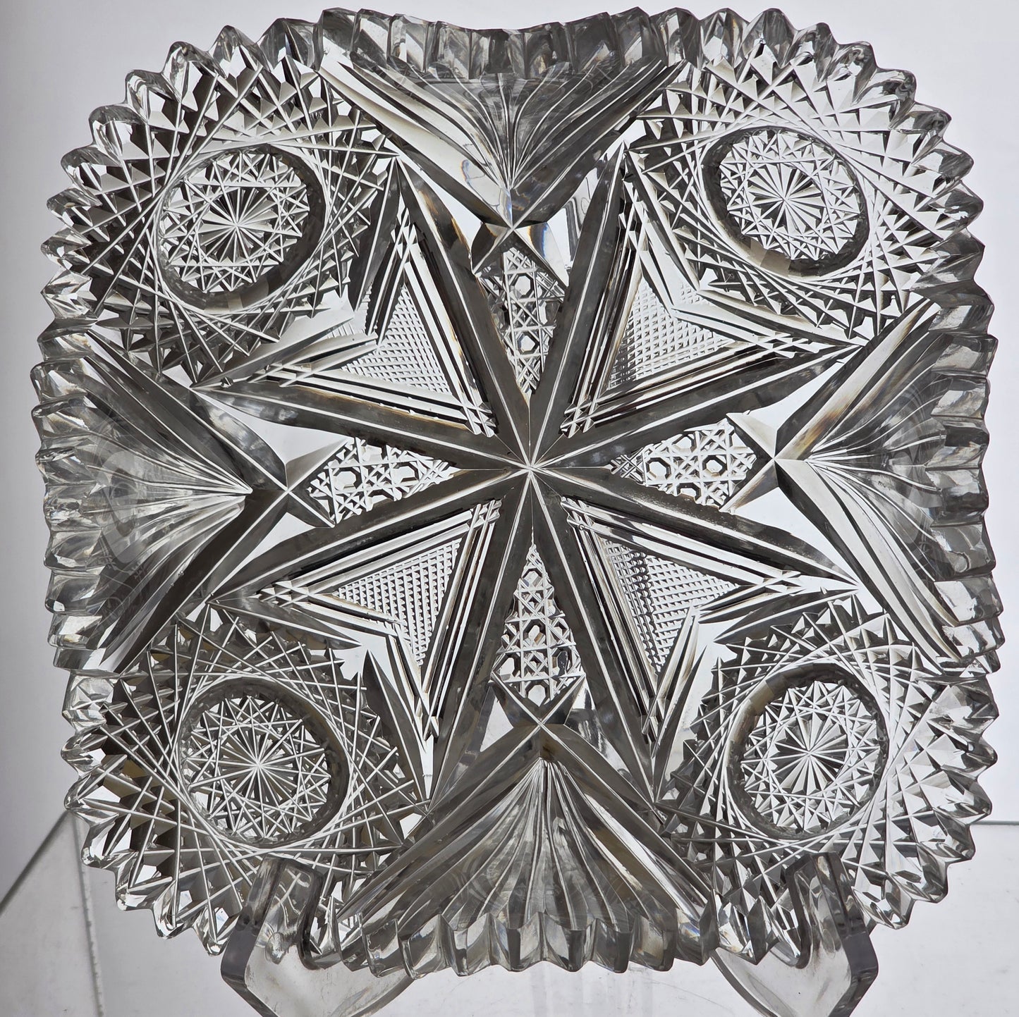 ABP cut glass square crimped Dish American brilliant period pa16