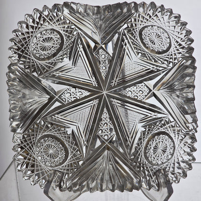 ABP cut glass square crimped Dish American brilliant period pa16