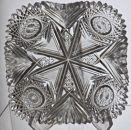 ABP cut glass square crimped Dish American brilliant period pa16