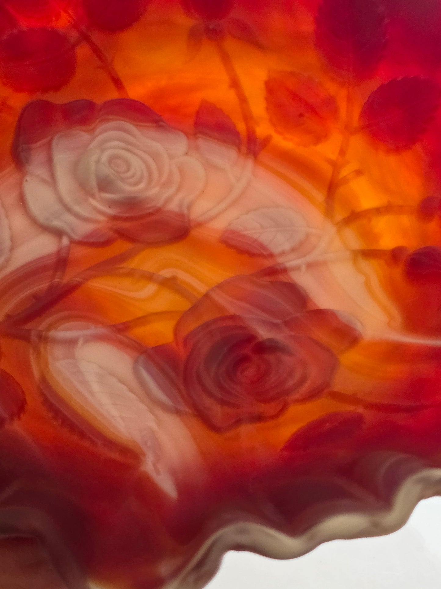 Imperial slag Glass rose satin crimped bowl