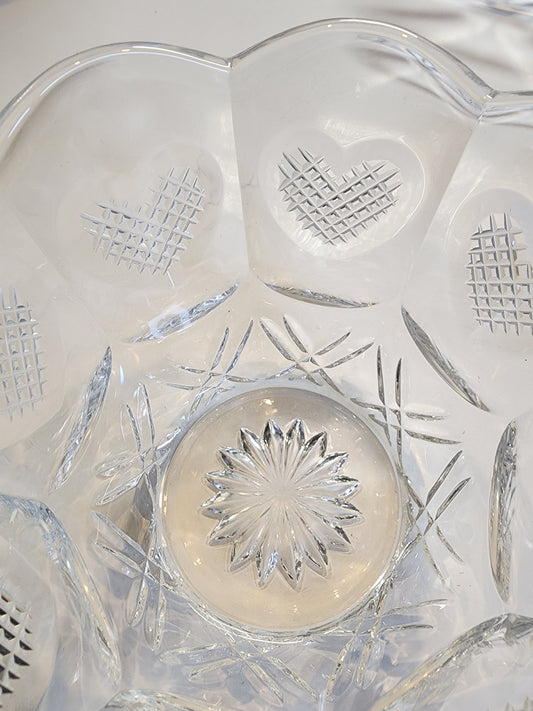 lead crystal bowl, Hearts, Made in USA ,glass