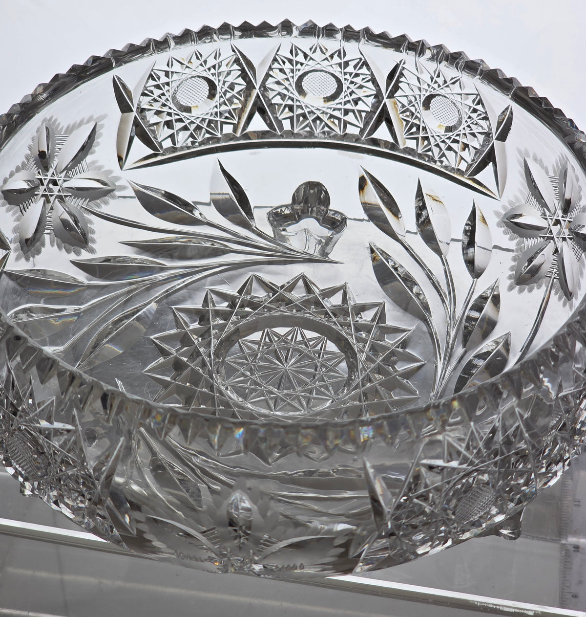 Cut glass 3 legged bowl Hand cut antique