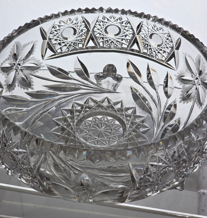 Cut glass 3 legged bowl Hand cut antique