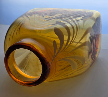 Amber Art glass white swirl rectangular