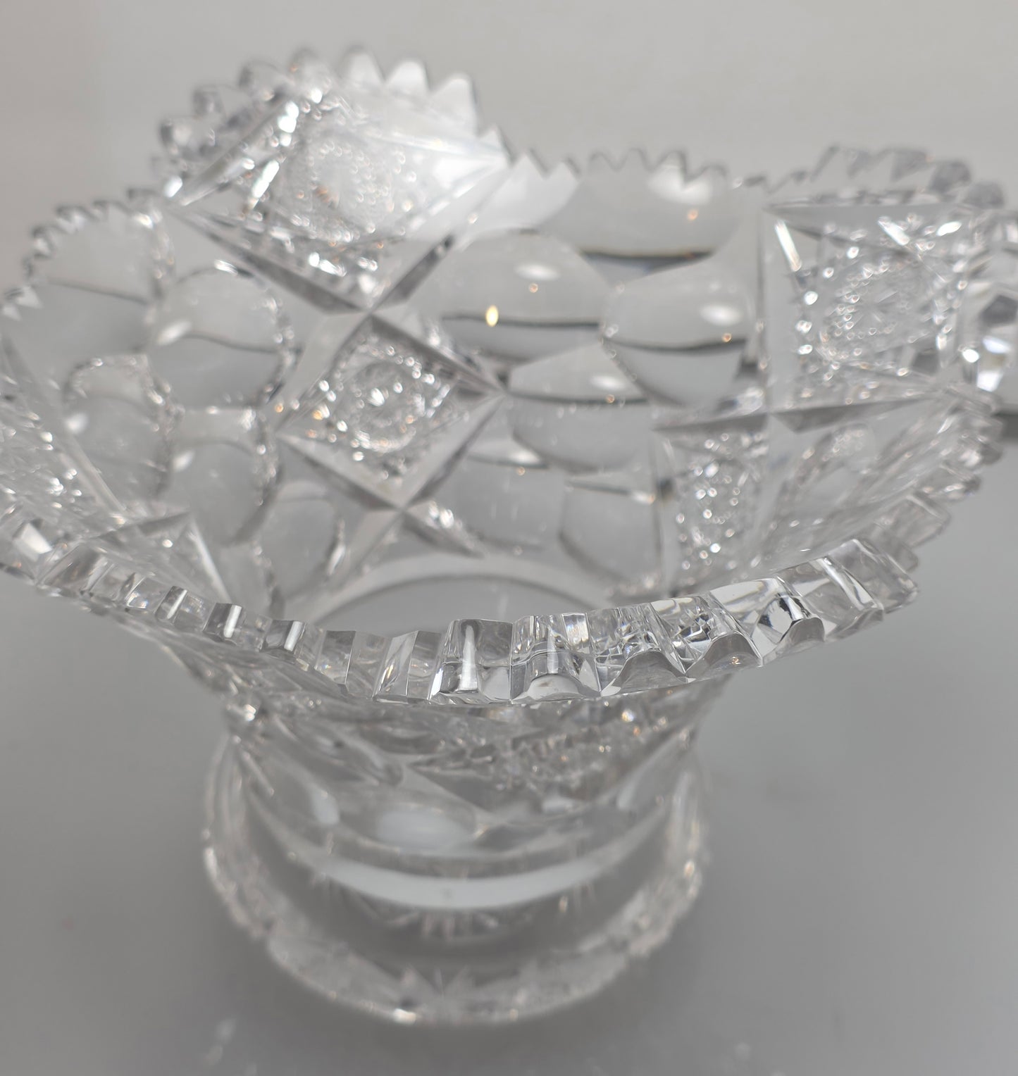 ABP cut glass blown blank Hawkes punch bowl American brilliant period Signed Hawkes Repaired