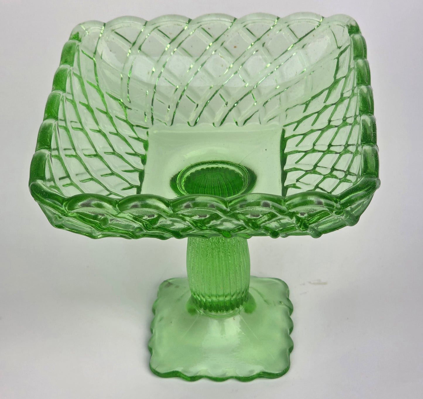LE Smith medium green trellis cake plate / compote
