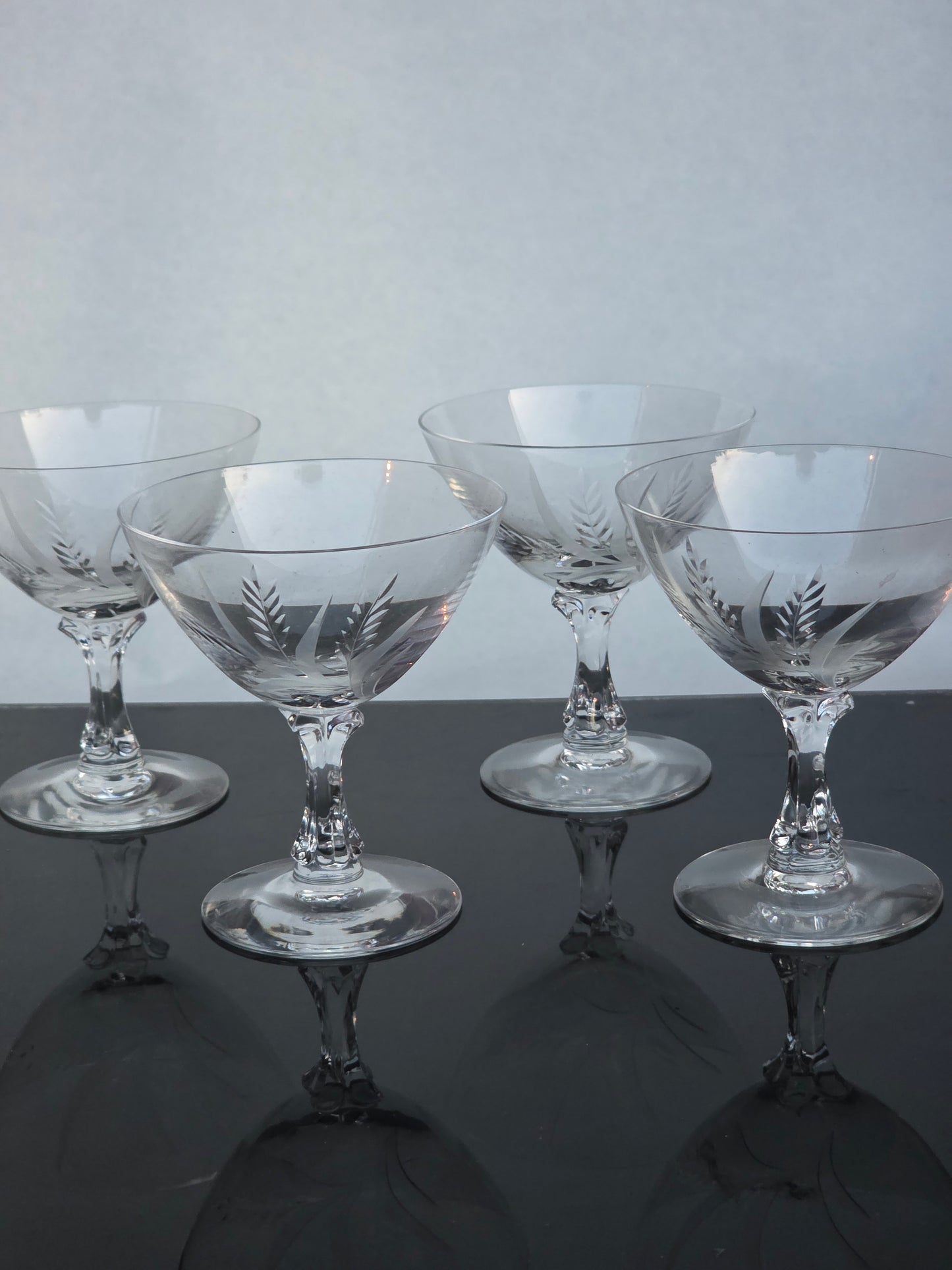 4 Signed Fostoria dess glass Wheat pattern Hand cut Crystal