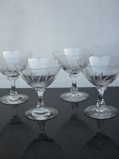 4 Signed Fostoria dess glass Wheat pattern Hand cut Crystal
