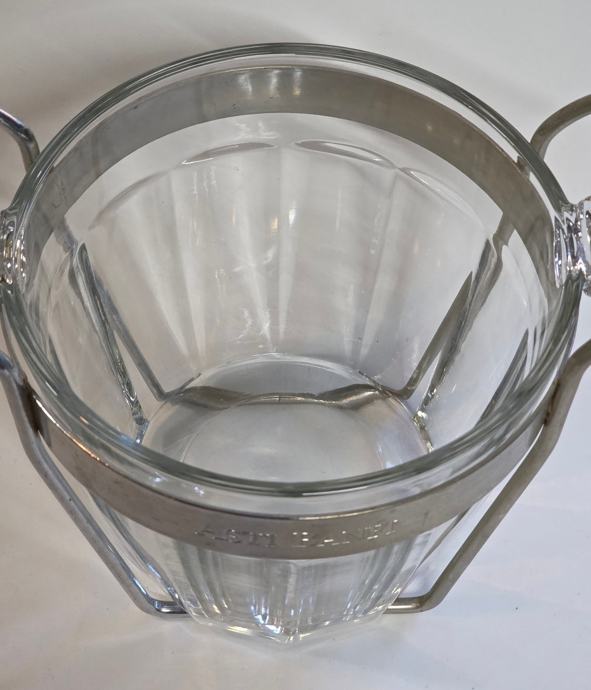 Glass ice tub in silver stand