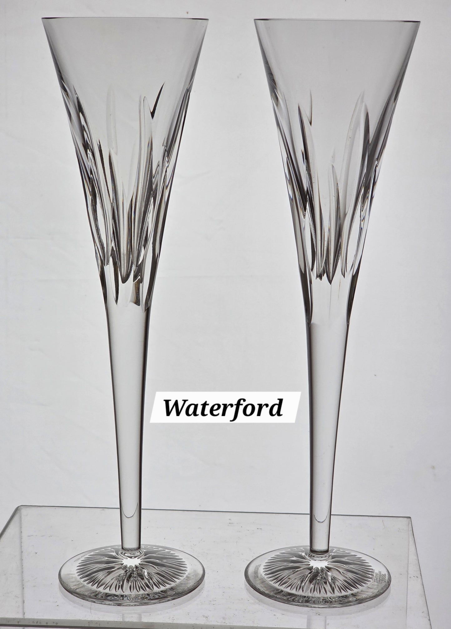 Signed Waterford CUT GLASS Times Square Toasting Flutes pair crystal