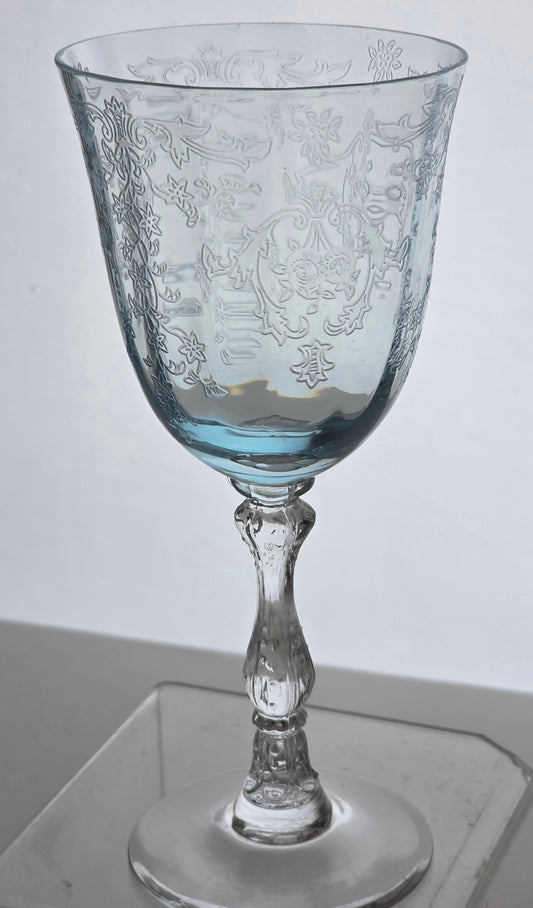 Fostoria Navarra blue wine glass, Crystal Made in USA Pair