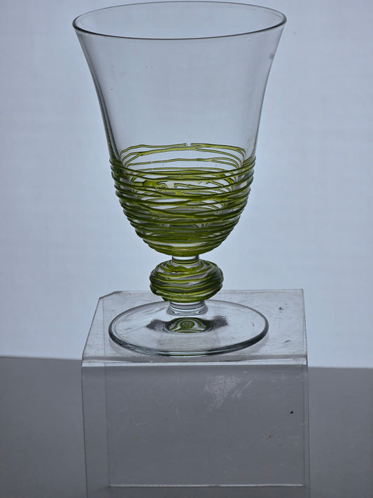 Pair Art glass green tread wine glasses