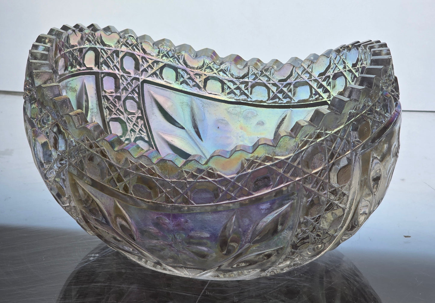 L E Smith Glass -iridesent oval bowl