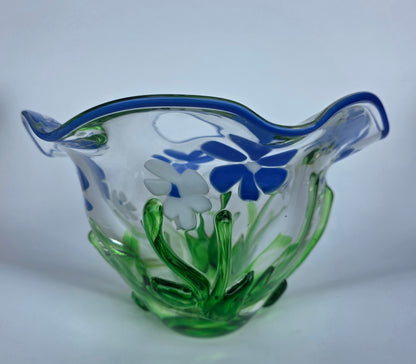 L.E Smith green Glass hand made art bowl