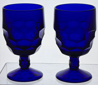 Viking Glass blue goblet honeycomb pair