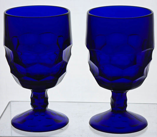 Viking Glass blue goblet honeycomb pair