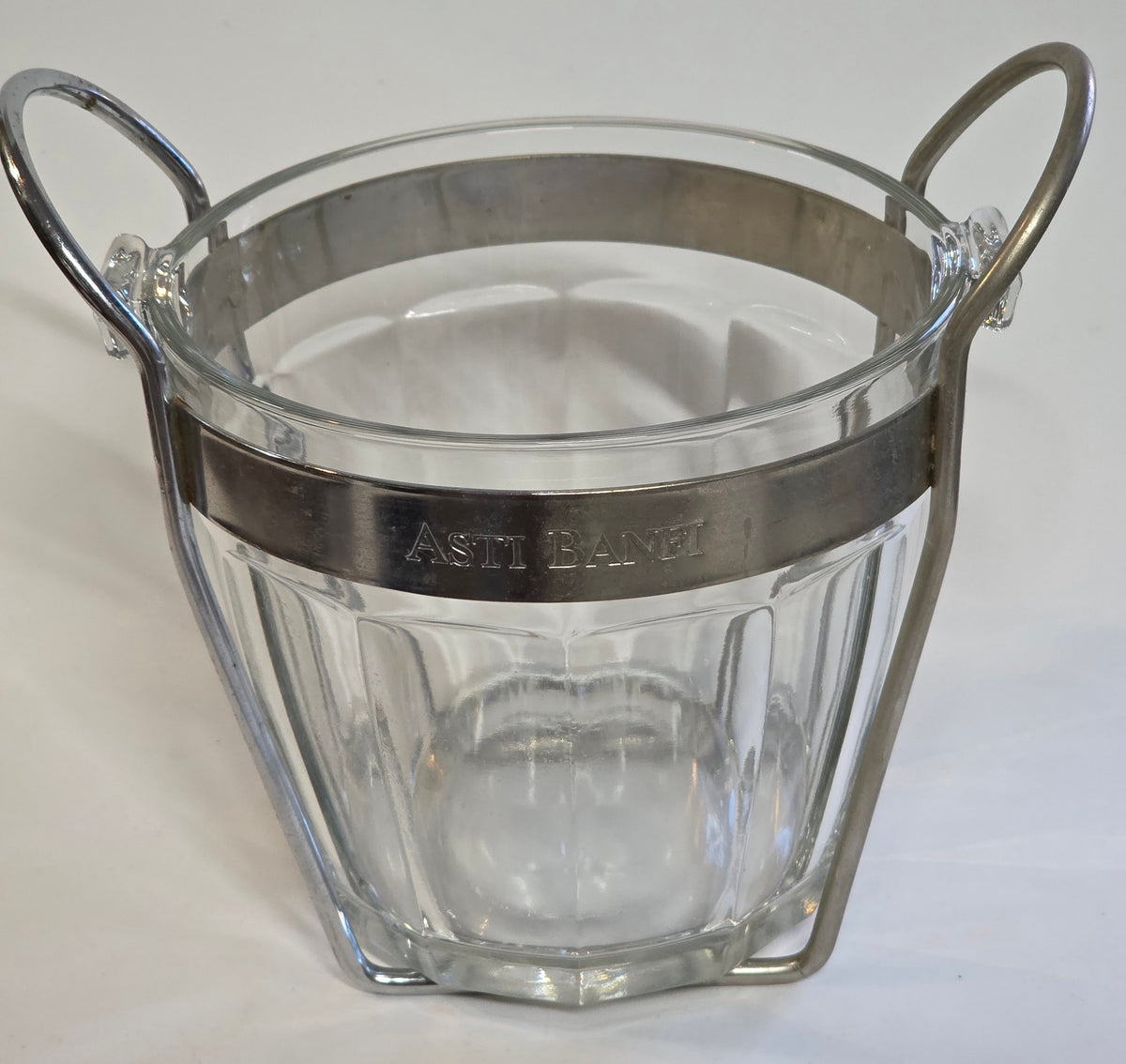 Glass ice tub in silver stand