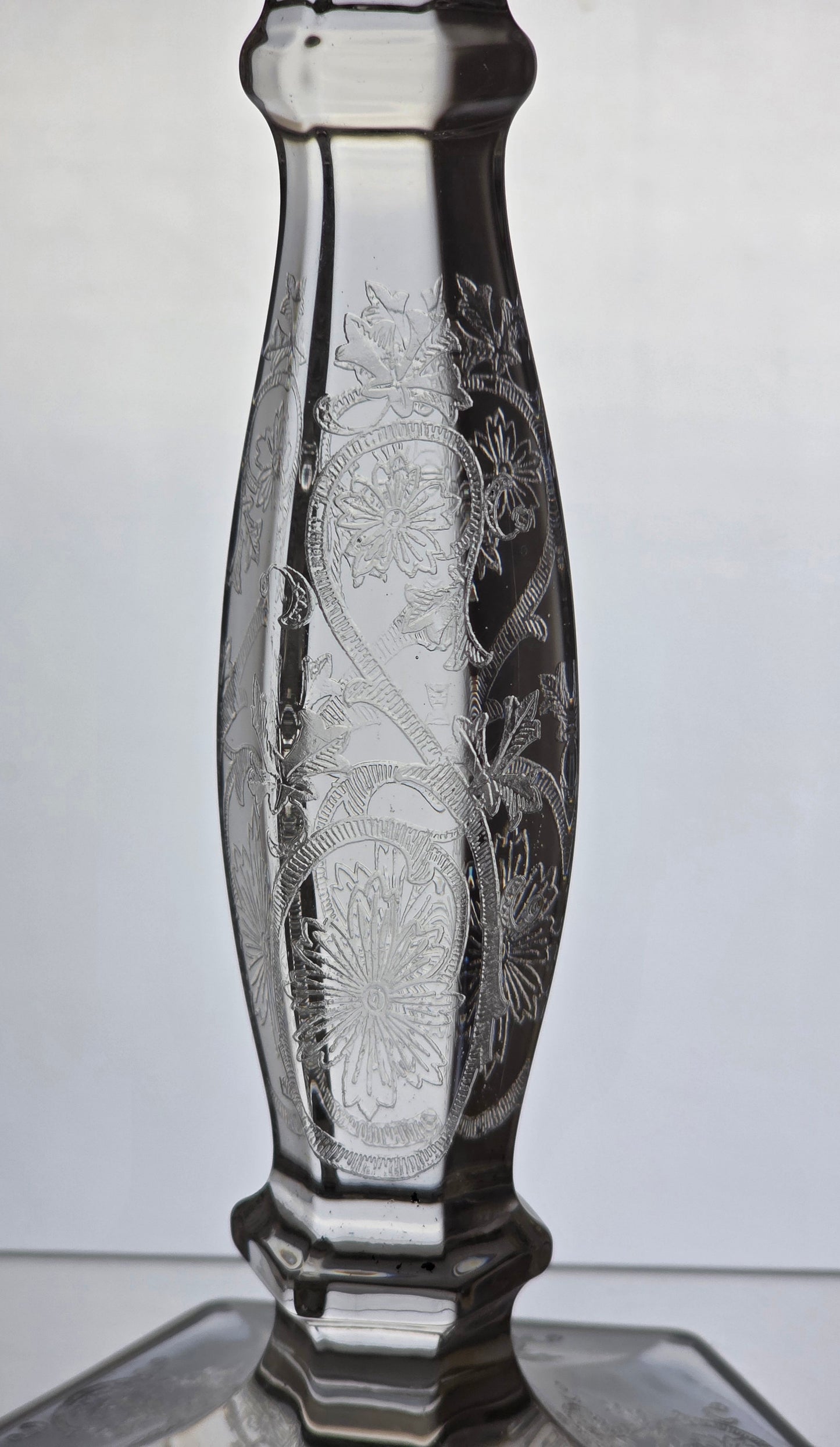 Pair etched glass candlesticks  US Glass Co pa20
