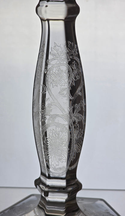 Pair etched glass candlesticks  US Glass Co pa20
