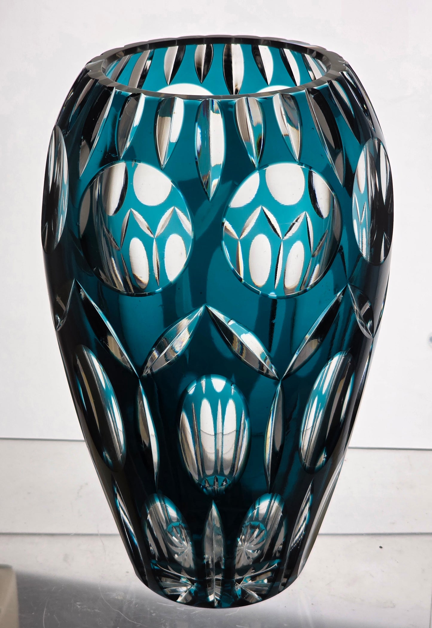 Hand Cut to clear Thiel glass vase