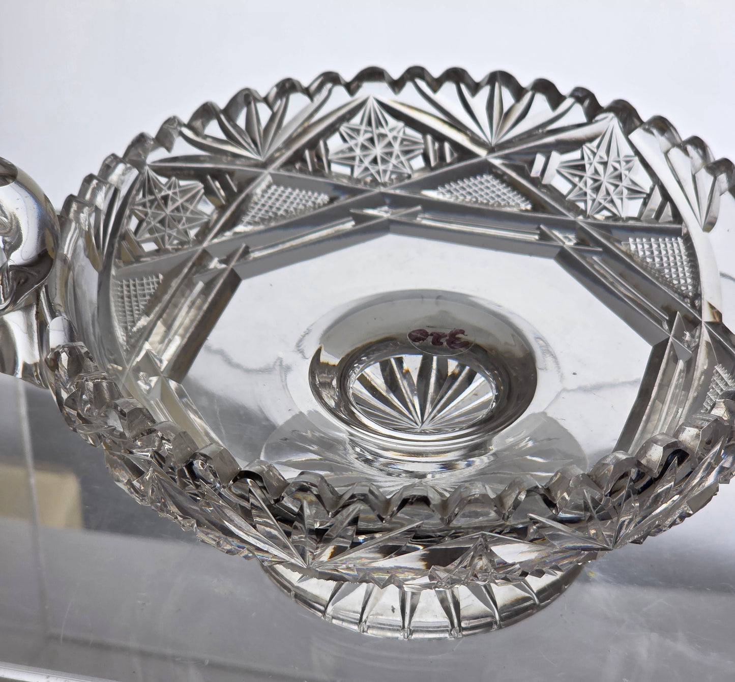 ABP cut glass handled pedestal compote American brilliant period 1886 -1915 PA25