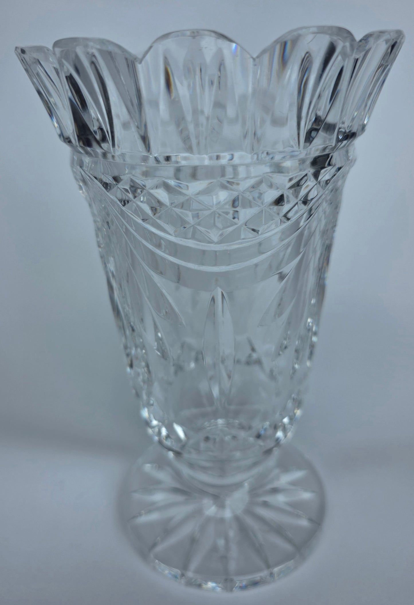 Waterford GLASS signed gegorgan vase  footed old cut in Ireland 95WS