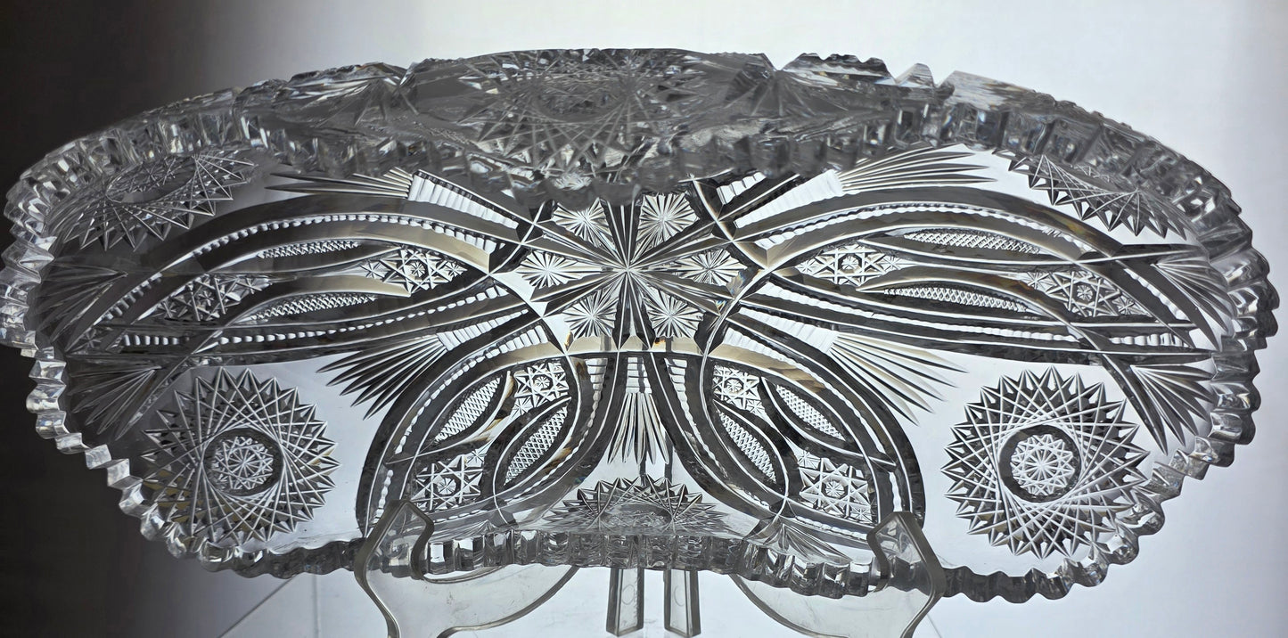 ABP cut glass oval Celery Dish American brilliant period geo1
