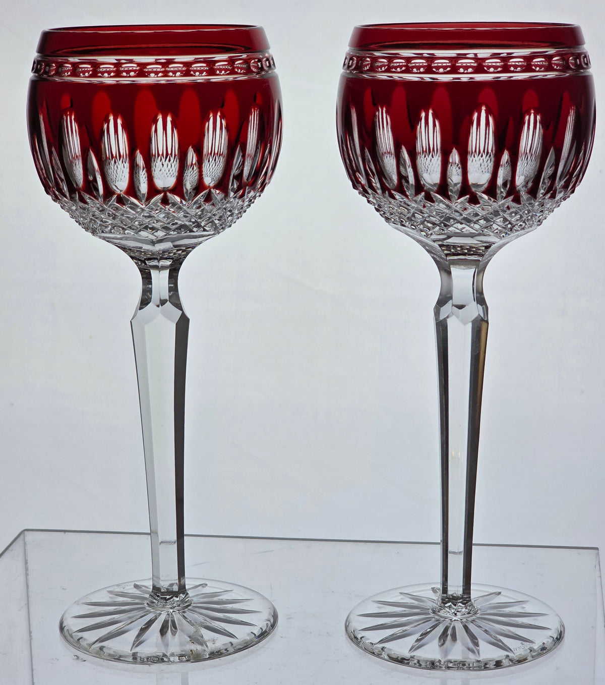 2 Signed Waterford cut to clear clarendon tall hock wine Hand cut