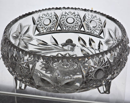 Cut glass 3 legged bowl Hand cut antique