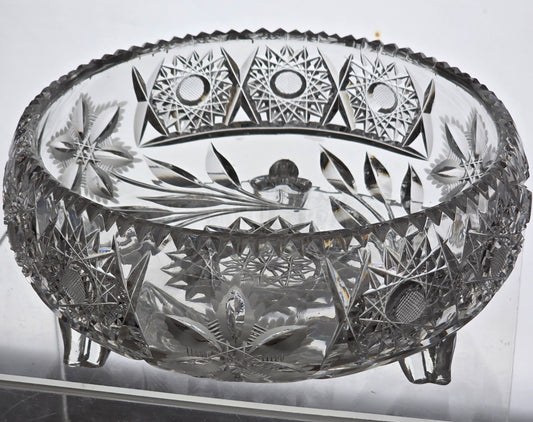 Cut glass 3 legged bowl Hand cut antique