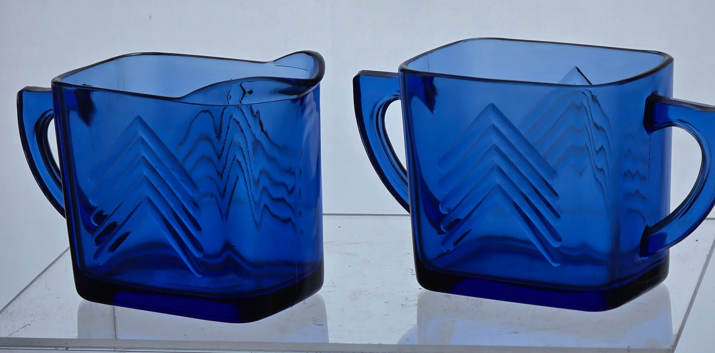 Cobalt blue Hazel Atlas Glass sugar and creamer Ritz