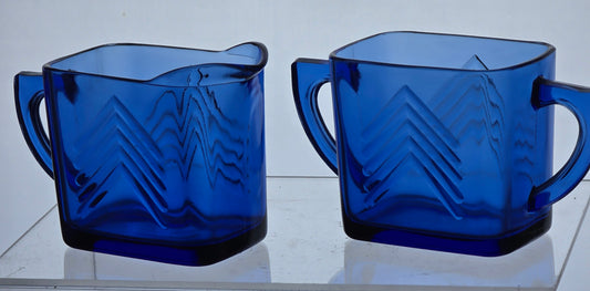 Cobalt blue Hazel Atlas Glass sugar and creamer Ritz