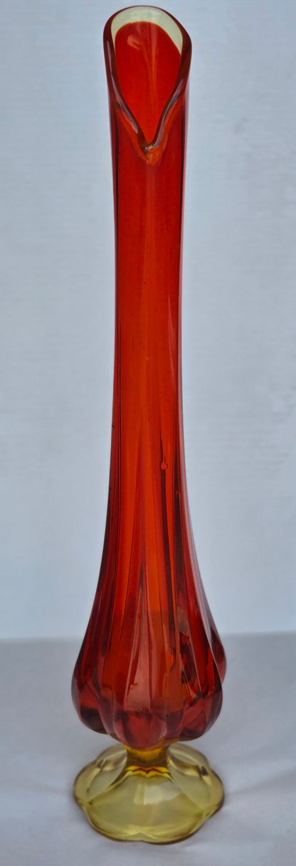 Viking vintage red Glass swung 20" vase