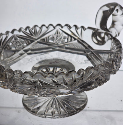 ABP cut glass handled pedestal compote American brilliant period 1886 -1915 PA25