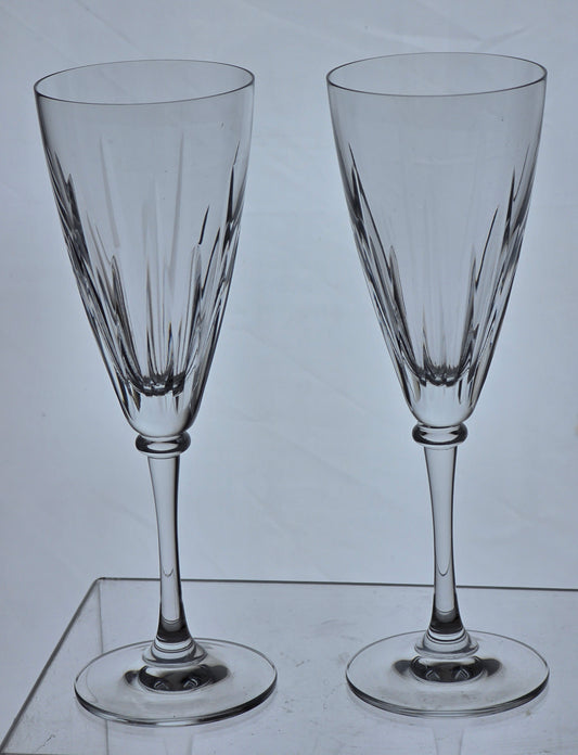 Mikasa cut glass flutes stemware pair