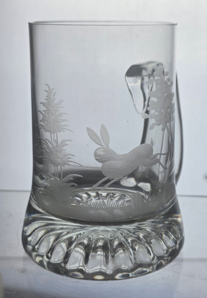 Pair Rabbit -copper wheel engraved  beer mugs