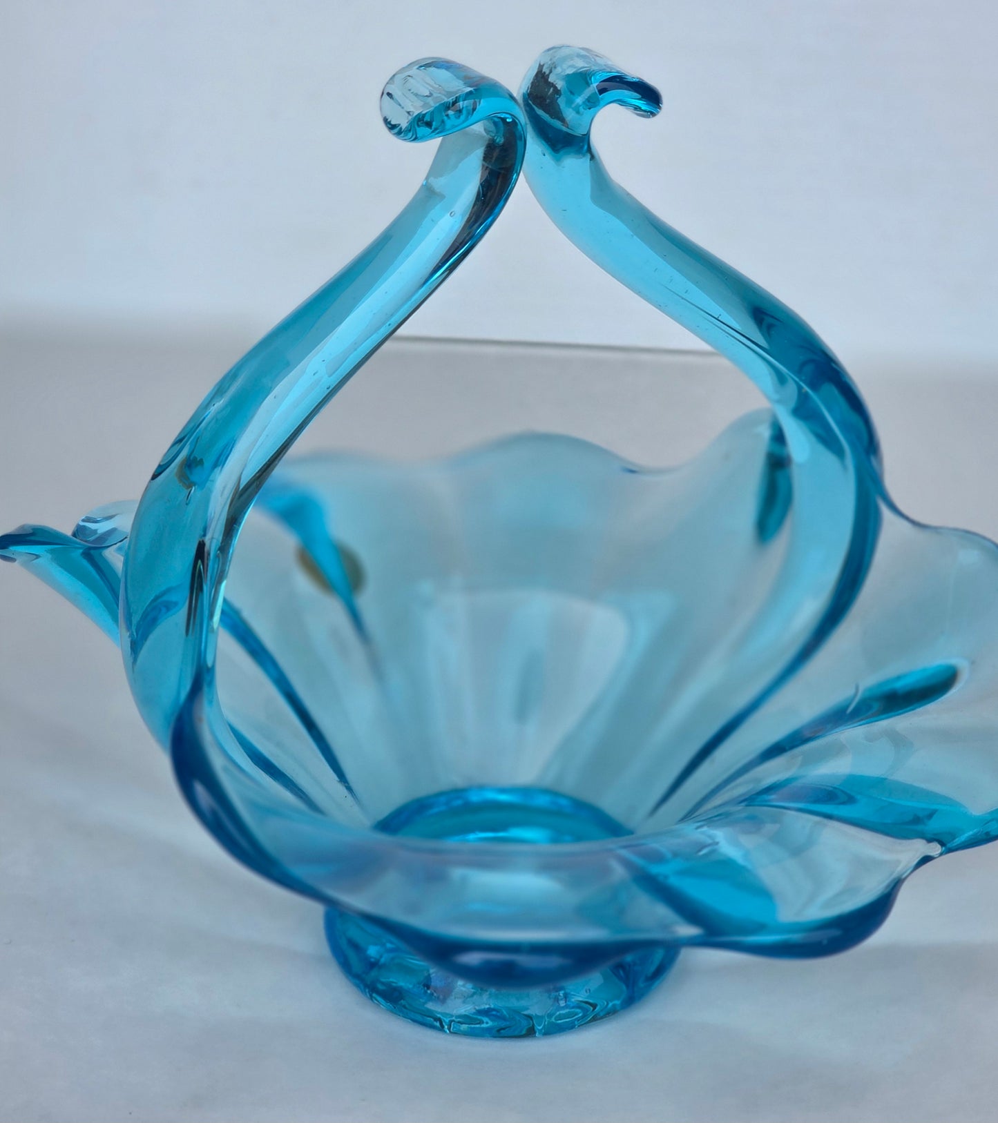 Blue art glass basket Italy