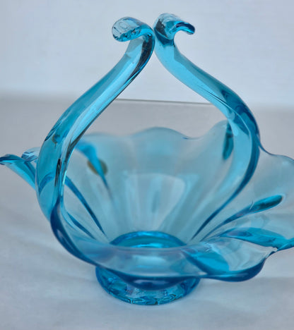 Blue art glass basket Italy