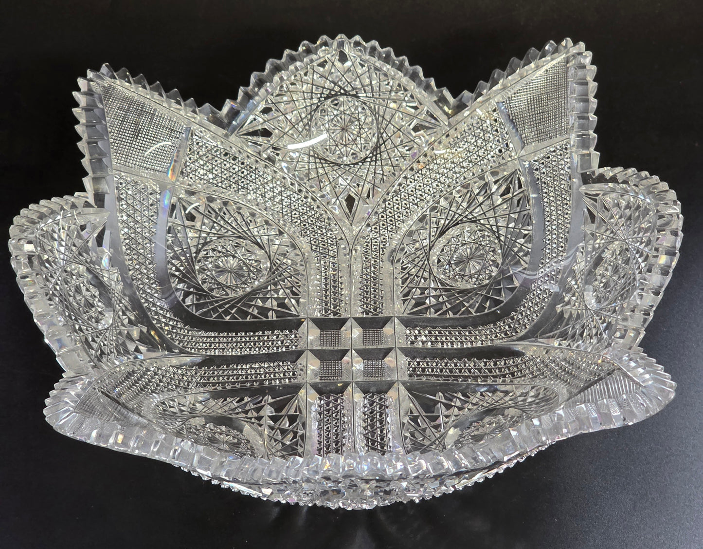 ABP cut glass square bowl American brilliant period 1886 -1915 bob52