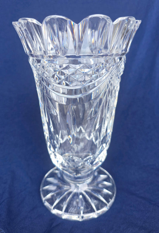 Waterford GLASS signed gegorgan vase  footed old cut in Ireland 95WS
