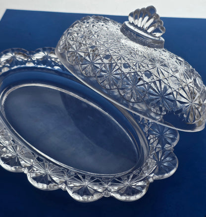 L.E Smith Glass clear button and daisy butter dish